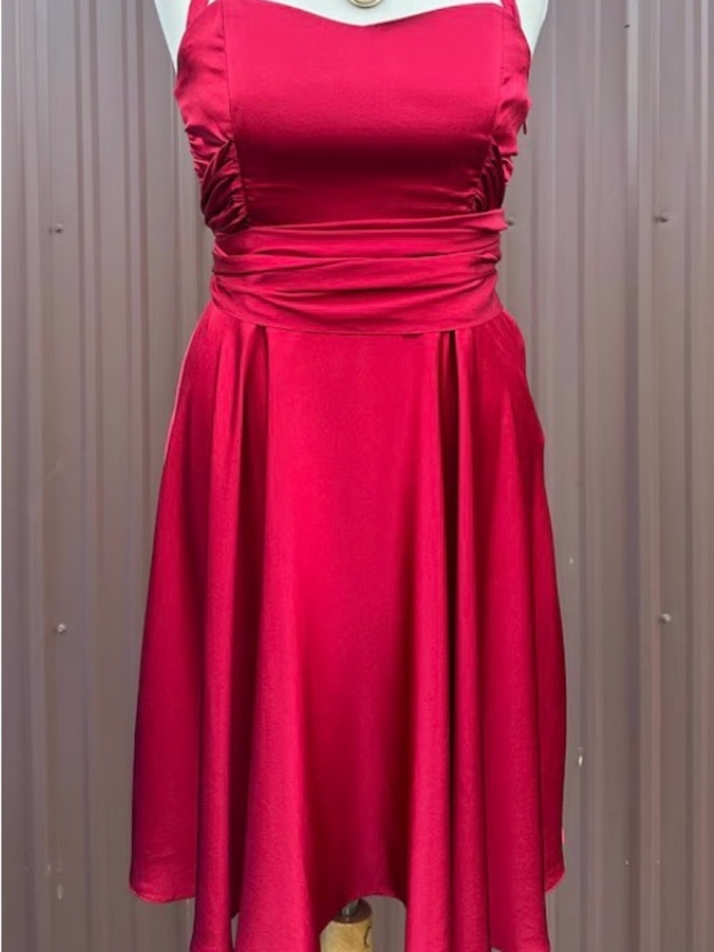 Betsey Johnson Red Satin Mini Dress with Removable Halter Detail